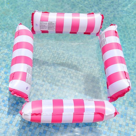 Lit flottant gonflable en PVC avec dossier pliable, drainage flottant et motif rayé – hamac simple