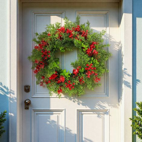 Guirlande De Noël Artificielle - 60 Cm - Extérieure Résistante Aux Intempéries - Avec Baies Rouges Et Pommes De Pin - 1 Pièce (1/5)