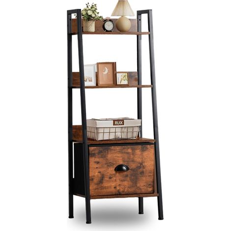 Étagère Échelle à 4 Niveaux, Bibliothèque, Rangement avec Tiroirs en Non-Tissé, pour Le Salon, la Chambre, Le Bureau, Etagères de Jardin H 110cm, Style Industriel, Marron Rustique (1/5)