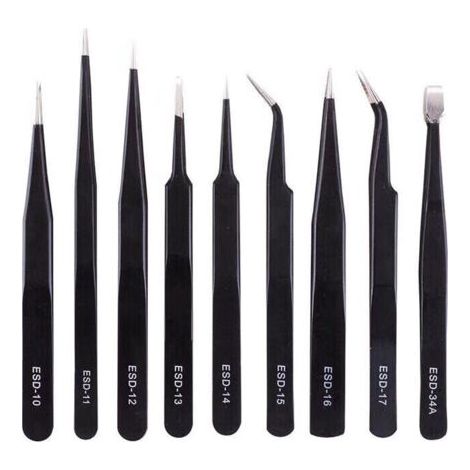 10 pcs Brucelles Anti-statique Pincettes ESD de Précision Entretien Outils Kit, pour Réparation Electronique, noir