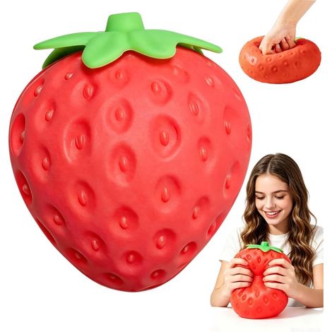 Squishy Fraise XXL, 20 CM Géant Balle Anti-Stress Fraise Jumbo Douce, Mignonne et Réaliste, à Remontée Lente, Cadeau de Fête Anti-Stress pour Anxiété et Stress (1/5)