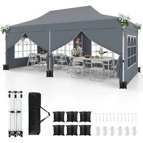 Gazebo pop-up con 6 pareti laterali e ingressi con cerniera, Gazebo istantaneo portatile per festa e picnic 3 x 6 m Grigio (1/3)