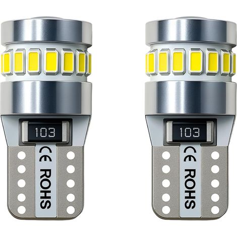 Ampoules T10 W5W LED 6000K Blanc, SMD 3014 Chipsets LED Pour Lampe Remplacement de Position, Plaque, Dôme Côté et Stationnement (2 Pcs) (1/5)