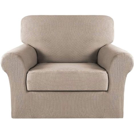 Housse de canapé 2 pièces, housses de fauteuil pour salon, housses de canapé, protection de meubles pour chaises (housse de base et housse de coussin), jacquard doux antidérapant, sable (1/5)