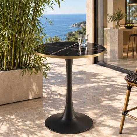ICARE - Ensemble n°3: table bistrot D70cm en céramique marbré noir (1/5)