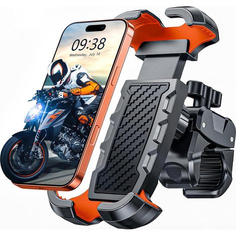Support Telephone Velo avec Pince Robuste, 1S Verrouillage Protection Militaire Support Téléphone Moto Anti-Vibration, 360° Rotation Porte Accessoire Poussette pour Téléphones 4.7-6.8" (1/5)