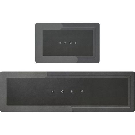 2PCS (40x120cm+40x60cm, Rectangulaire Gris Foncé) Tapis De Sol Antidérapant Long De Cuisine, Tapis De Sol Super Absorbant, Tapis Absorbant l'eau Et l'huile, Tapis De Cuisine Lavable Et à Séchage Rapid (1/5)
