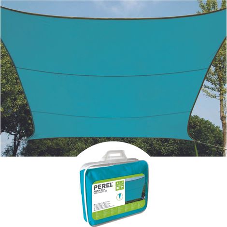 Perel Sonnensegel 3.6 x 3.6 m, quadratisch für Garten und Terrasse, wasserabweisendes Polyester, UV-Schutz 90%, atmungsaktiv, blau