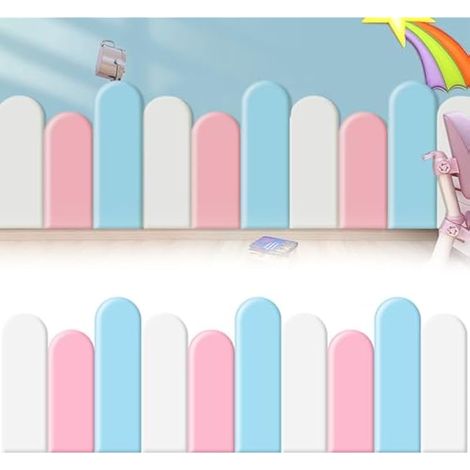 Lot de 10 panneaux rembourrés, rembourrage mural 3D, autocollant, pour tête de lit, anti-collision, coussin mural acoustique (blanc + rose + bleu, 10 pièces, 20 x 45/50/55 cm) (1/5)