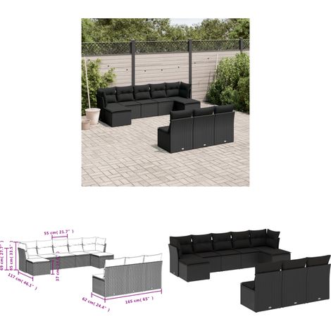 10-tlg. Garten-Sofagarnitur mit Kissen Schwarz Poly Rattan - Gartensofas - Outdoor Möbel - Lounge Set - Rattan Gartenmöbel - Gartenlounge - Home & Living (1/3)