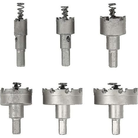Jeu de 6 Forets Trépan Carbure Métal - Ouvre-Boîte pour Acier Inoxydable, Aluminium, Fer, Cuivre et Bois - Tailles 16mm, 22mm, 30mm, 40mm, 50mm, 60mm (1/5)