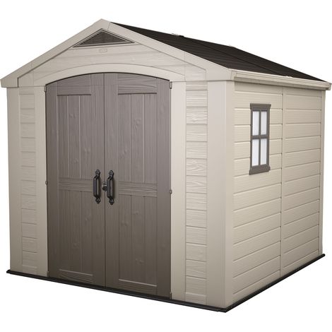 Casetta da Giardino con Mensole 256,5x255x243 cm Keter Factor 8x8 in Polipropilene Rinforzato Beige