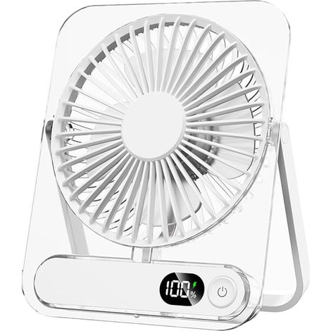 Ventilateur de Bureau USB Portable Rechargeable 5 Vitesses, Affichage LED Ultra Silencieux, réglable à 180°, pour Chambre à Coucher, Bureau, Maison (1/4)
