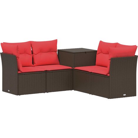 Juego de Sofá 5 uds. Marrón y Rojo Ratán sintético y acero vidaXL (1/5)