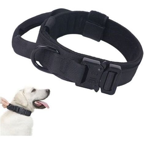 Collier Chien Tactique Réglable avec Poignée de Commande, Laisse de Chien Bungee Tactique avec Boucle en Métal pour Chiens de Taille Moyenne Chasse, Noir, M