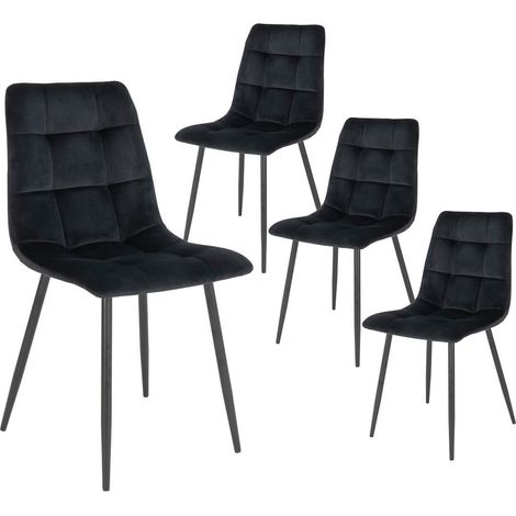 STRIB - Lot de 4 Chaises Velours Noir et Piétement Acier (1/5)