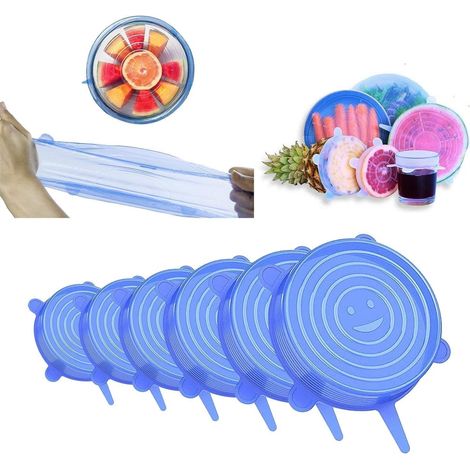 Couvercles extensibles en silicone, couvercles élastiques durables et écologiques, réutilisables, résistants à la chaleur, couvercles de différentes tailles pour les bols (bleu - 12 paquets) (1/5)