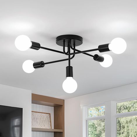 Plafonnier industriel, lustre Sputnik, 5 lumières E27 en métal, plafonnier, lustre noir (ampoule non incluse) (1/5)