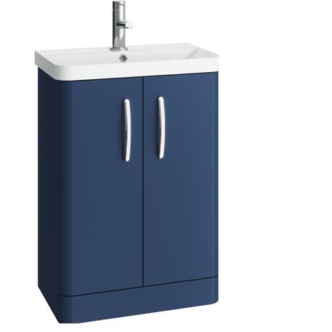 Handsacre Contemporary 2 Door Floor Standing Vanity Unit with Basin, Satin Blue, 600mm