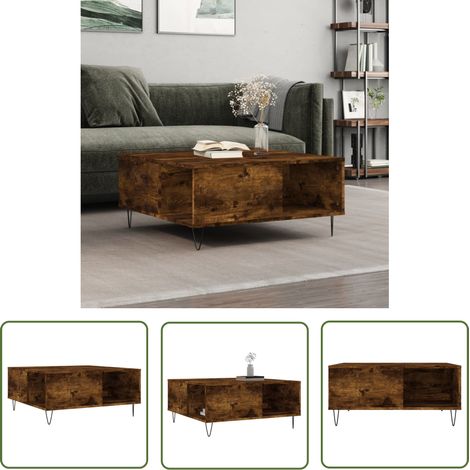The Living Store Couchtisch Räuchereiche 80x80x36,5 cm Holzwerkstoff - Couchtisch - Wohnzimmerstil - Holzmöbel - Rauchereiche Möbel - Sideboard (1/5)