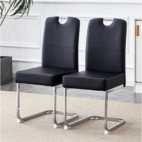 Chaise de salle a manger en metal et PU noire, ergonomique, avec coussin a ressorts integre,52×41×97cm (1/5)
