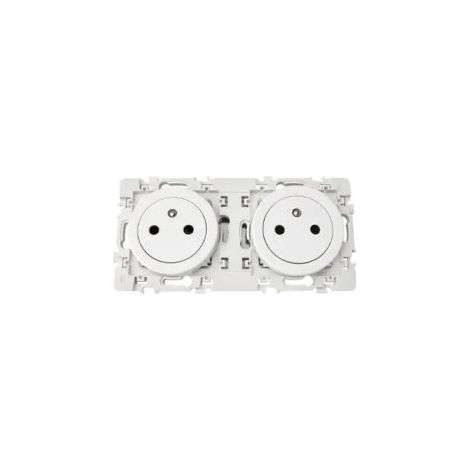 Prise de courant double 2P+T affleurante - 2 postes - Blanc - Square - 60252 - Eur'Ohm (1/4)