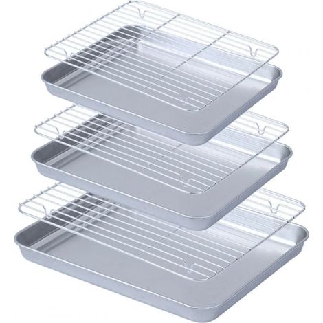 bandejas para hornear, acero inoxidable, antiadherentes, 3 rejillas, resistentes a la corrosión, para horno y utensilios de repostería. (1/5)