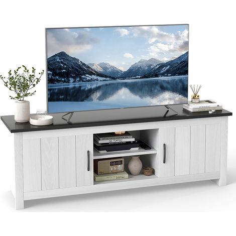 COSTWAY 57” TV Console Table 2 Doors TV Stand for TVs up to 65” Black (1/5)