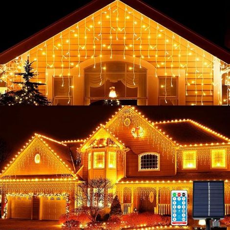 Guirlande Solaire Extérieure 10M 300LED, Rideau Lumineux Étanche 8 Modes, Décoration Noël pour Jardin Patio Fêtes (Blanc Chaud) (1/5)