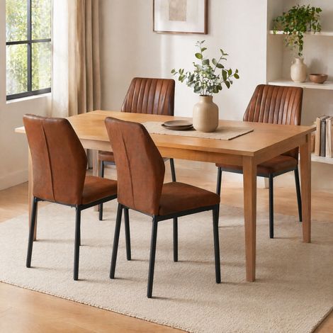 Juego de 4 sillas de comedor en tejido marrón y metal negro, respaldo acolchado HAVRYA (1/5)
