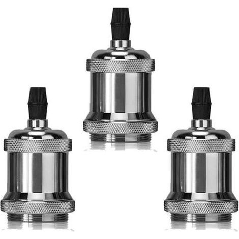 Lot de 3 Edison Douille E27 Spirale DIY Adaptateur de Lampe Aluminium Vintage Rétro Argenté pour Lustre Suspension (1/5)
