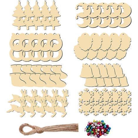 80 décorations de Noël en bois, 40 clochettes, bricolages (Père Noël, renne, sapin), cadeau de Noël et de Nouvel An (1/5)