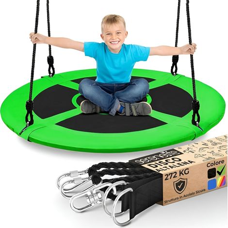 SereneLife Altalena da Giardino per Bambini Rotonda 102 cm con Kit di Fissaggio, Corde Regolabili e Altalena Girevole Centrale per Uso Esterno (1/5)