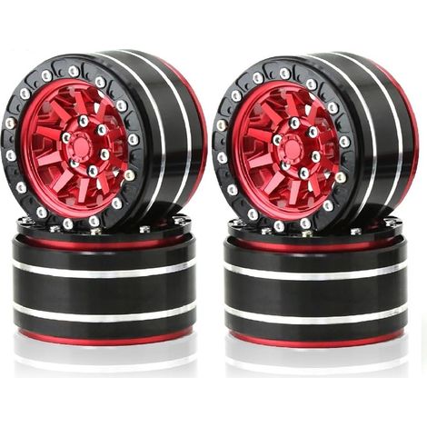 Jante Beadlock en métal 1,9 - Diamètre extérieur : 55 mm - Pour RC 1/10 12 mm - Hexagonal SCX10 90047 CC01 TRX4 - Rouge (1/5)