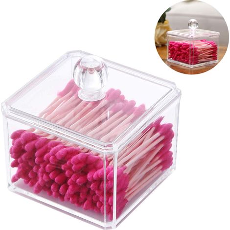 Distributeur en acrylique, ensemble carré empilable de contenants cosmétiques avec couvercle, cotons-tiges, disques, boules, porte-bijoux pour salle de bain et coiffeuse, boîte de rangement anti-pouss