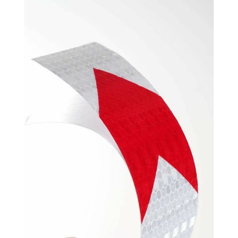 Nastro avviso rifrangente 25m×5cm, alta visibilità/intensità, freccia rossa/bianca, segnaletica sicura (1/3)