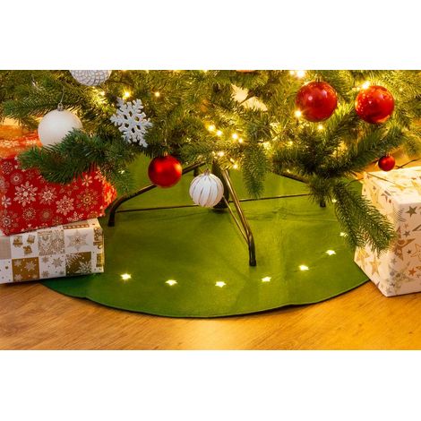 Teppich MagicHome Weihnachten, grün, unter Weihnachtsbaum, mit Sternen, 22x LED, warmweiß, 2xAA, 90 cm