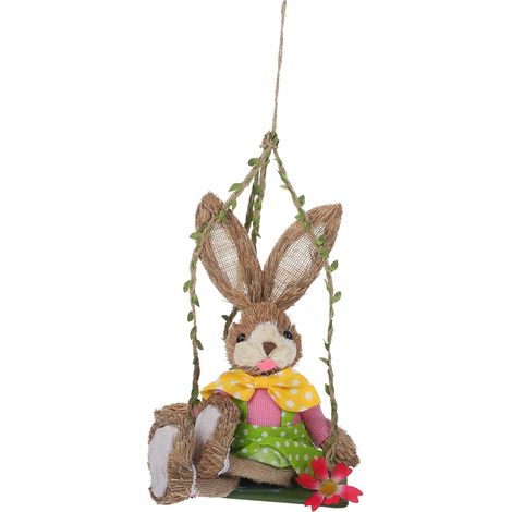 Hasenfigur aus Stroh und Stoff mit Schaukelhasen in Form