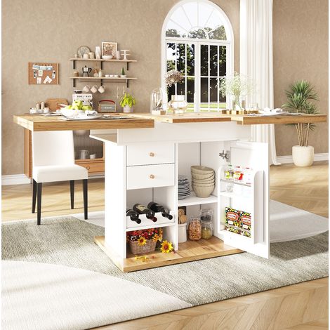 Tavolo allungabile 110-140x80x75 cm bianco e naturale in MDF con contenimento integrato e struttura stabile (1/5)