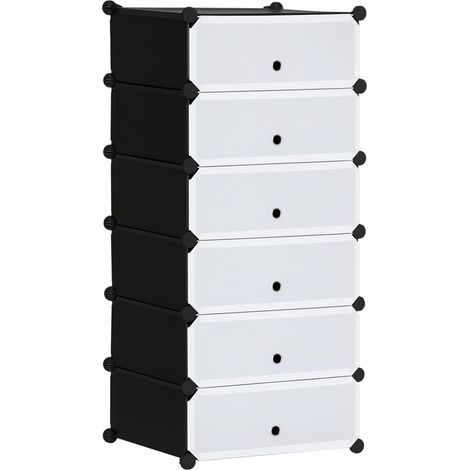 Armoire à chaussures modulable range chaussures meuble de rangement avec 6 cubes rectangulaires empilable en plastique capacité 12 paires 49 x 36,5 x 108 cm blanc