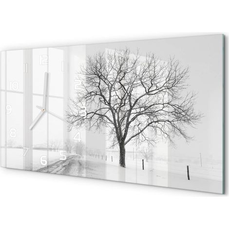 Horloge Murale Originale 60x30 cm Verre Trempé Cadeau Maison Moderne Arbre en hiver (1/5)