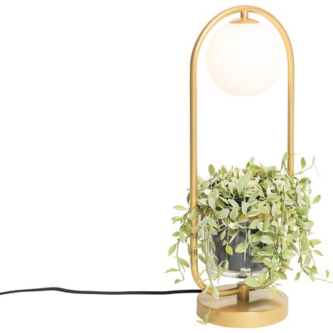 QAZQA Lampada da tavolo isabella - Art déco - Acciaio,Vetro - Oro/Ottone/Bianco - Ovale Max. 1 x Watt