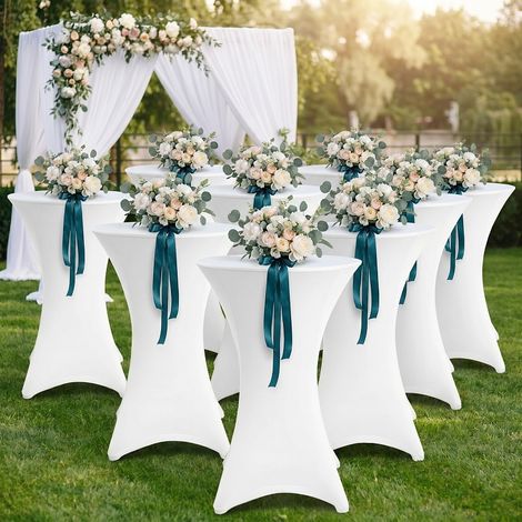 Randaco Lote de 10 fundas protectoras Ø70 cm – Para mesas altas redondas y mesas altas de bar Blanco