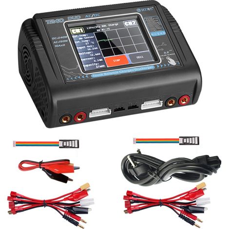Chargeur lithium-ion avec écran Tactile HTRC T240 À Deux Voies AC 150 W DC 240 W 10 A Pour Lipo/Li-ion/LiFe/NiCd/NiMH/LiHV/PB Smart Rc Batterie Voiture (1/5)