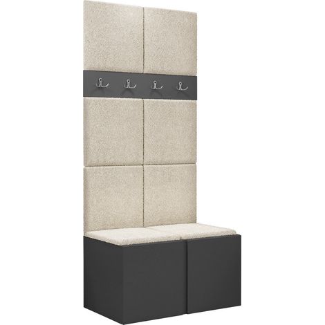 Conjunto para recibidor Pinis IV, Abriamo 03, 186x84x46cm, Tapiz, Aglomerado laminado, Colocada, Montada en la pared (1/5)