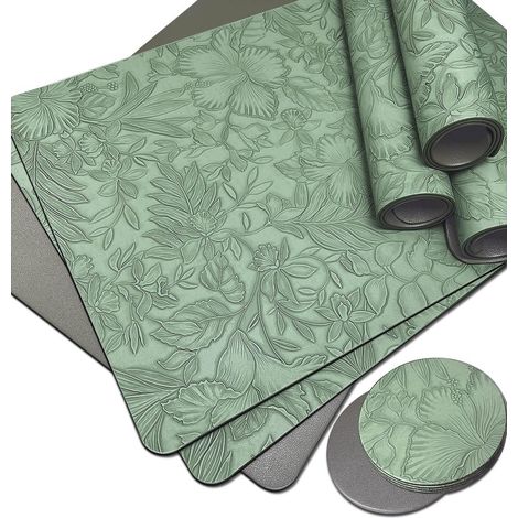 Lot de 6 sets de table en cuir faciles à nettoyer à motif floral pour table, imperméables-résistants à la chaleur-antidérapants lavables, sets de table et sets de dessous de verre 6, grands sets de (1/5)
