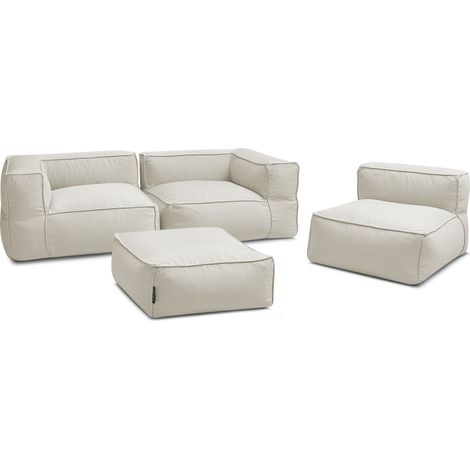 BOBOCHIC - Canapé de jardin modulable GIULIA avec bâche de protection, 2 angles, 1 chauffeuse 1 place et 1 pouf   Beige (1/5)