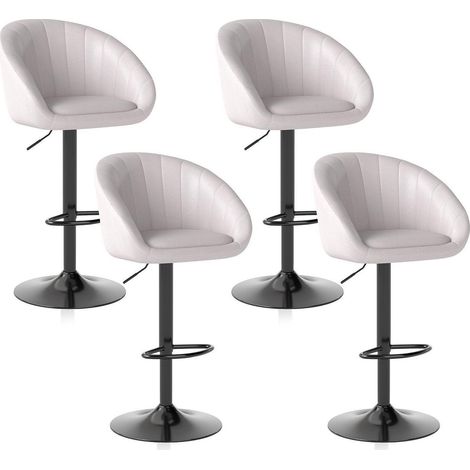 Barhocker 4er Set, höhenverstellbar, mit Lehne und Fußstütze, beige (1/5)