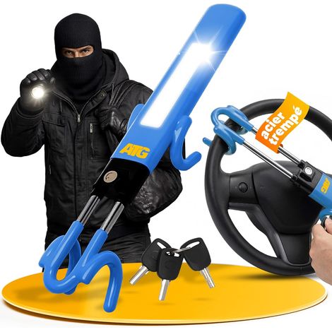 Bloque Volant Voiture - Antivol Voiture, Antivol Volant & Canne Antivol pour Auto, SUV, Van, Utilitaire & Camping-Car - Acier Trempé, Protection Anti-Perçage (1/5)
