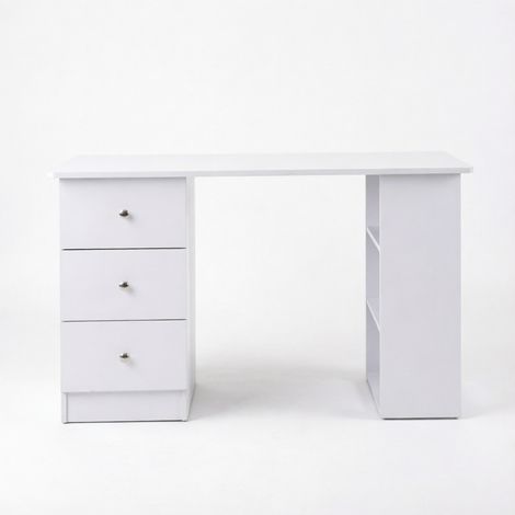 Escritorio Recto con 3 Cajones, 2 Estantes y Amplia Encimera, para Oficina, MDF y Metal, Blanco, 120 x 49 x 72 cm (1/5)